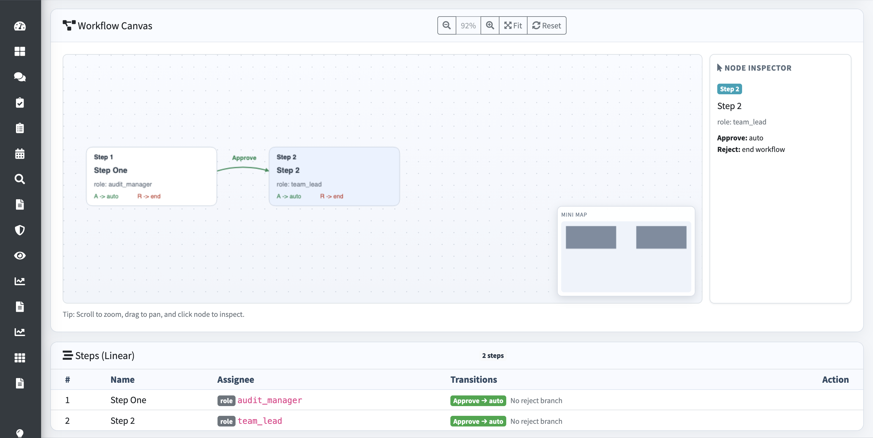VeriGovern Workflow Studio — Visual approval chain configuration with role-based step assignments and conditional routing